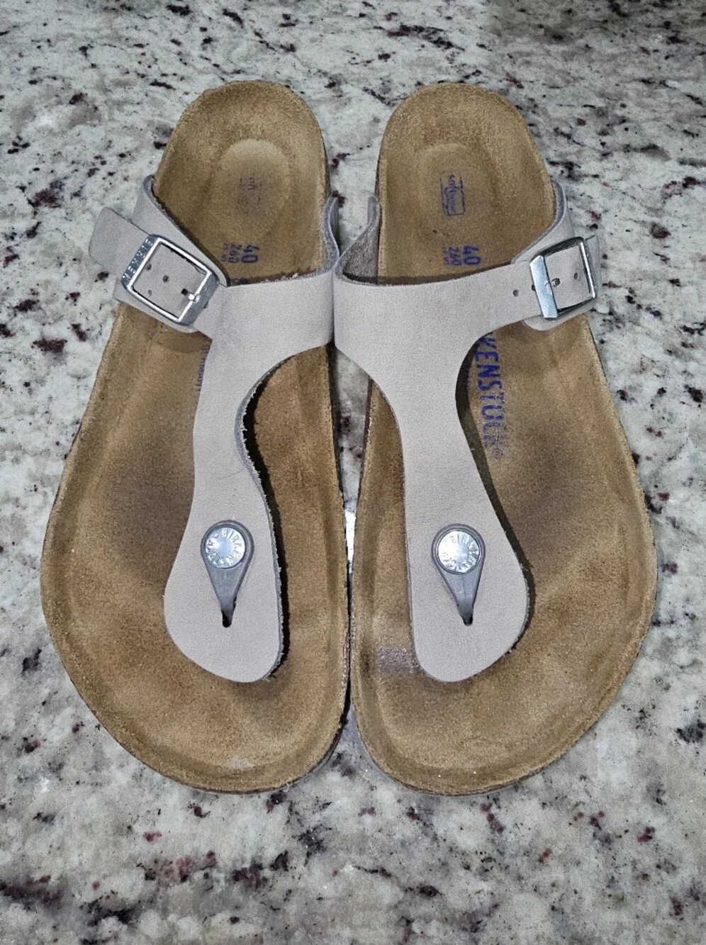 Birkenstock Thong Sandals Gray Nubuck Leather 9/40